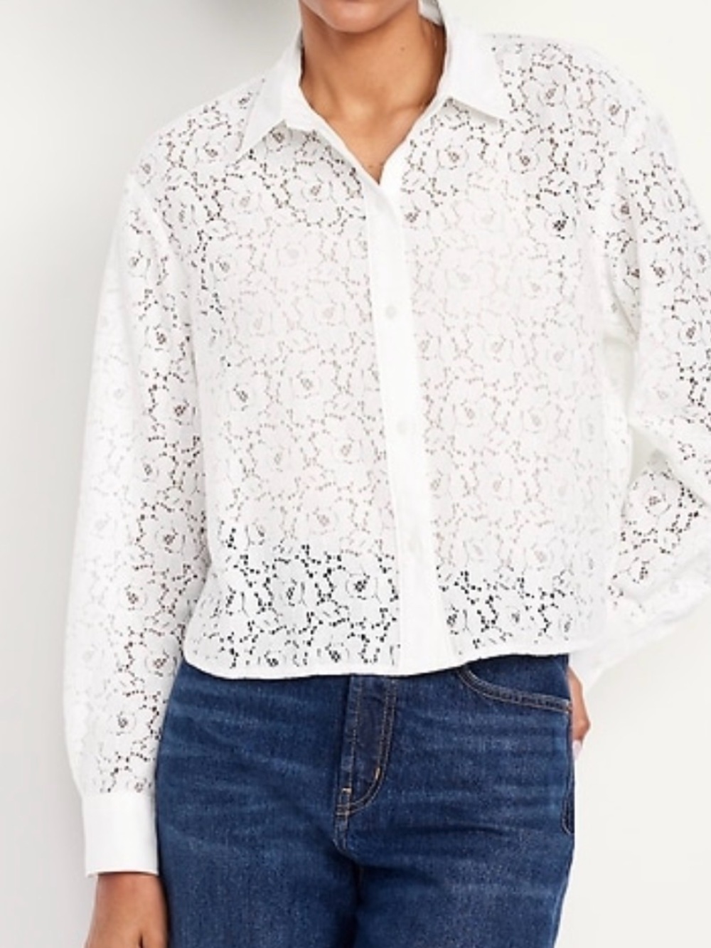 Old Navy White Lace Button-Down Blouse